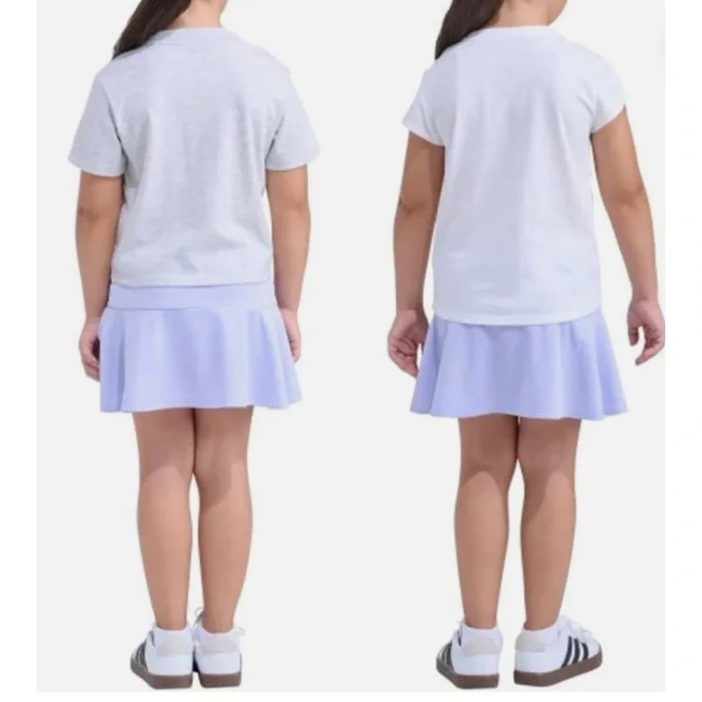NWT Adidas Girls 3-Piece Set SZ 6 Grey White Lavender Tees and Skort AG11866